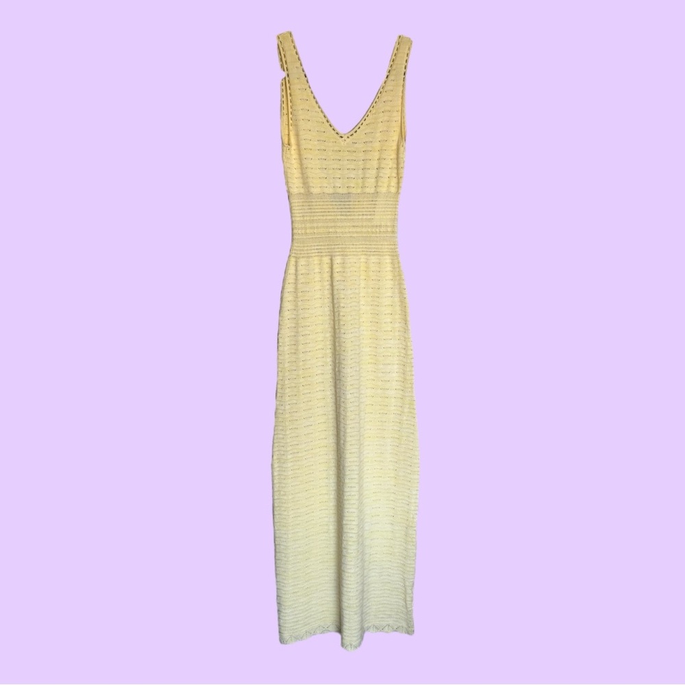 Torn by Ronny Kobo Pale Yellow Crochet Maxi Dress